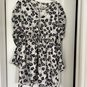 Ted Baker Black and Cream Floral Tie-Front Dress